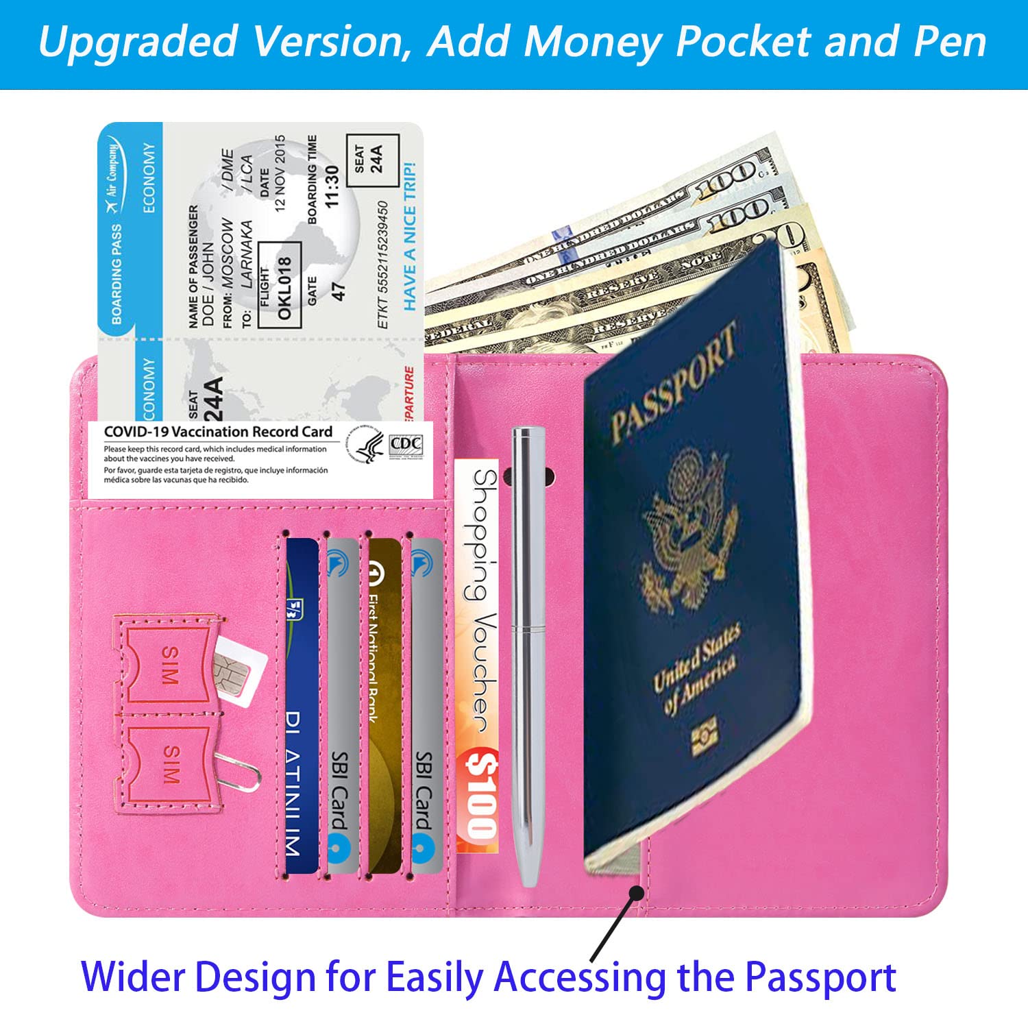 Passport Holder With Luggage Tag Travel Essentials Passport Cover Travel Wallet RFID Blocking Leather Case International Travel Must Haves Travel Accessories Women Men(115#Pink)