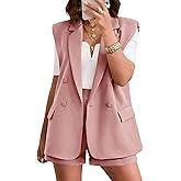 KIRUNDO Womens 2 Piece Sets Summer 2026 Dressy Sleeveless Blazer and High Waist Shorts Set Suit Business Casual Outfits