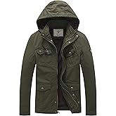 WenVen Men's Casual Canvas Cotton Jacket Hooded Military Utility Jacket