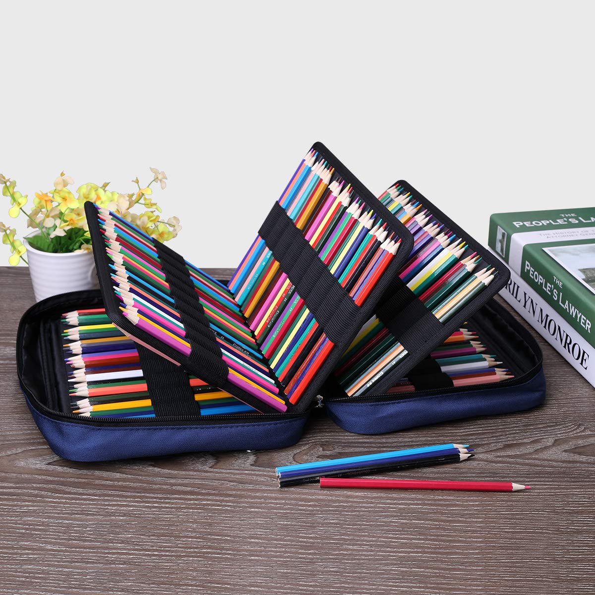 OVAKIA 220 Slot Colored Pencil Case Pen Bag With Zipper For Artist Storage