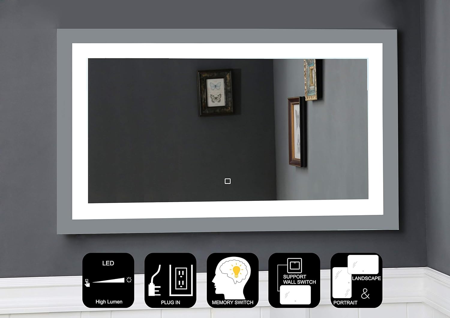 Jovol Dimmable Led Lighted Bathroom Mirror Wall Mounted Vanity Mirror Dimmable Touch Switch 3000k Warm White Vertical Horizontal Installation Phoebe 2430 3000k 24x30 Inch Home Kitchen Cjp Org In