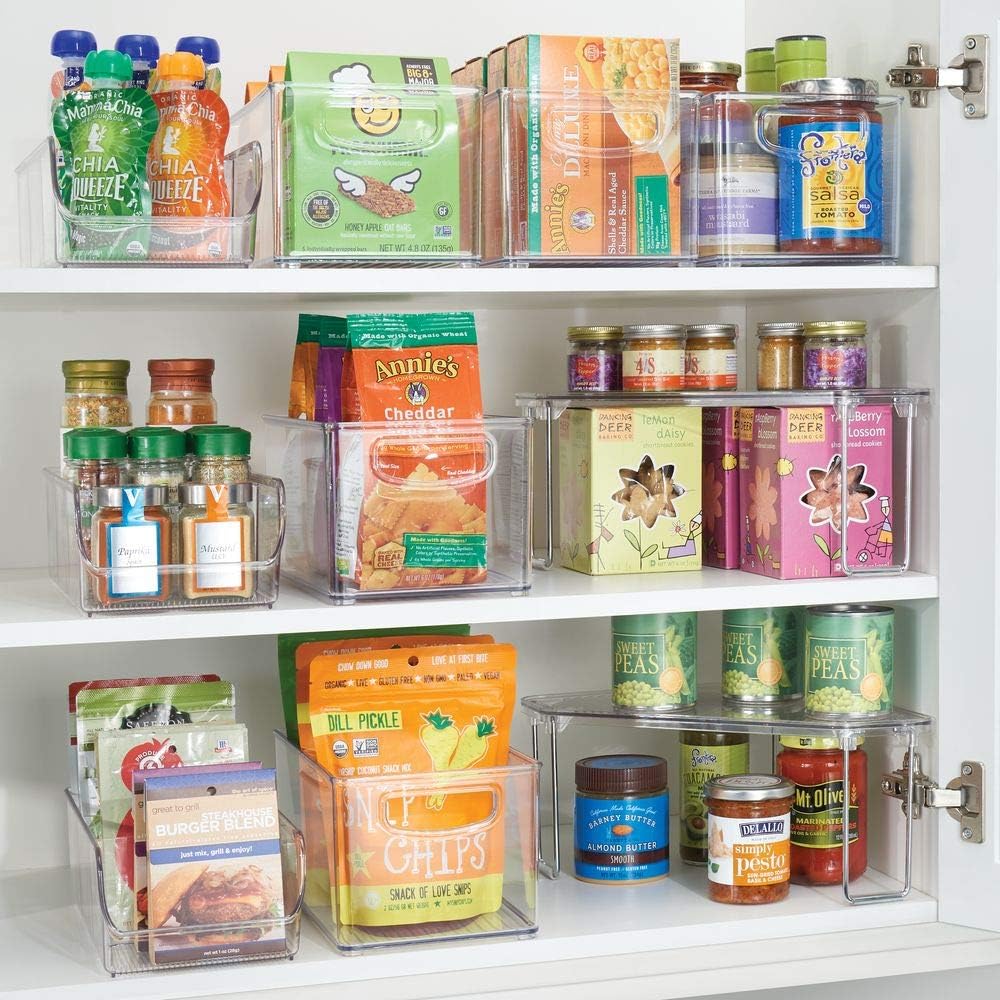 mDesign Plastic Food Packet Kitchen Storage Organizer Bin Caddy - Holds Spice Pouches, Dressing Mixes, Hot Chocolate, Tea, Sugar Packets in Pantry, Cabinets or Countertop - 2 Pack - Clear: Kitchen & Dining