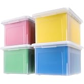 IRIS USA 4-Pack 35 Qt File Box, Letter/Legal Hanging File Storage, Clear | Portable storage boxes with secure lids for letter and legal files, stackable, nestable, durable, BPA-free, 4-pack.