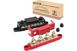 MOFEEZ Power Distribution Block Bus Bar, 4 x 3/8" Posts, 6 x #8 Screws Terminals, Max 48V 250A (Pair, Red & Black)