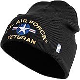 U.S. Airforce Veteran with Roundel Logo Embroidered 12 Inch Solid Knit Cuff Long Beanie Made in USA