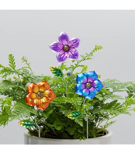 Decoración Jardín Flores Metal - 3 Estacas Exteriores Resistentes