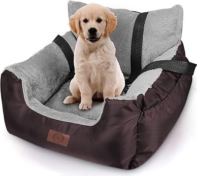 GoFirst Dog Car Seat Small Dog Cat Booster with Storage Pocket Brown