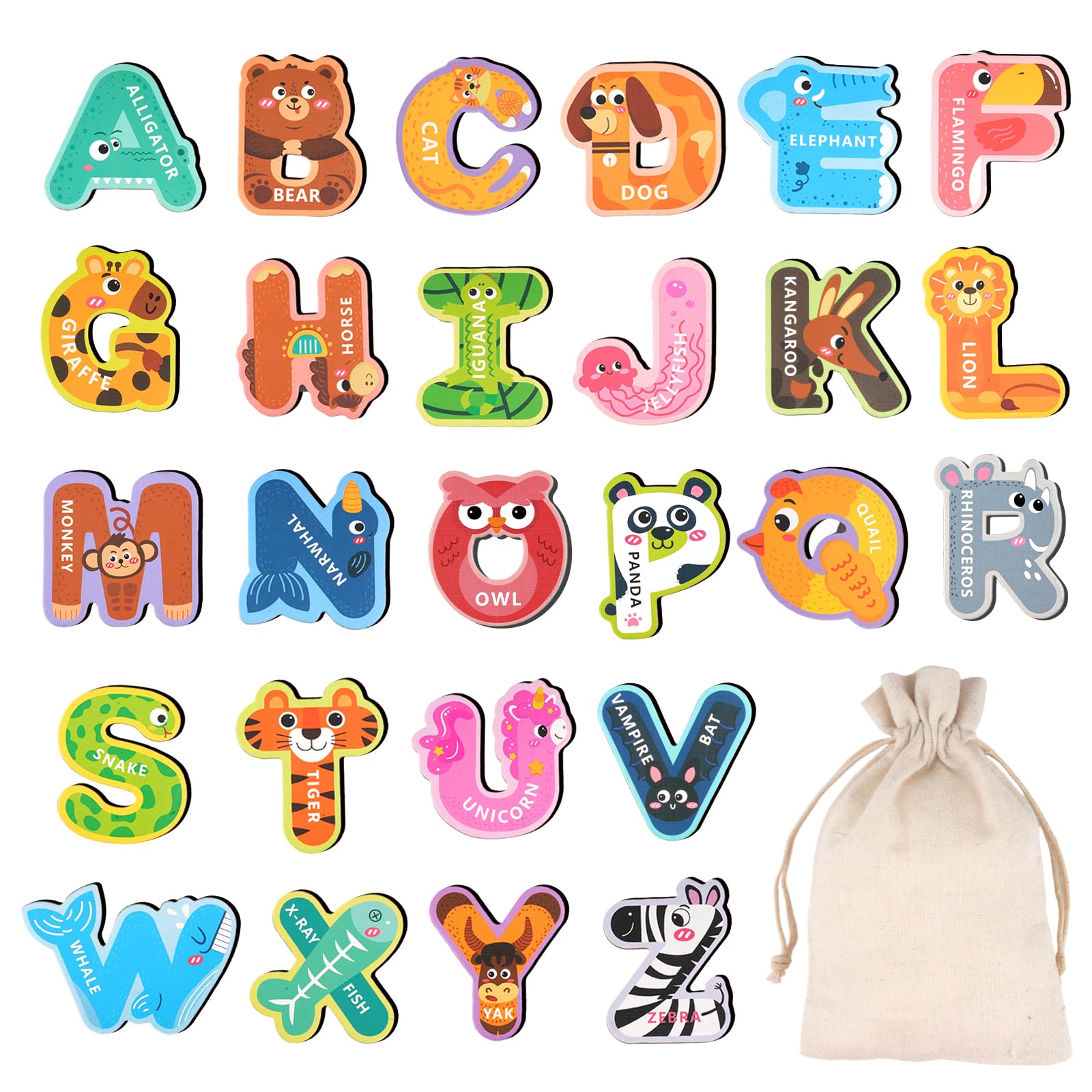 Magnetic Letters,Large Fridge Magnets for Kids,Animals Magnetic Alphabet Letters,Educational Learning Alphabet Toys Include 26 Uppercase ABC for Baby Toddler Preschool