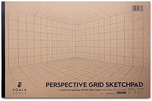 Koala Tools - 40-Page Drawing Pad for 2-Point Perspective, Room Grid Sketch Pad with 3D Virtual Walls Design, Gridded Graph Paper for Interior Room Design, Industrial, Architectural 11 x 17 inches