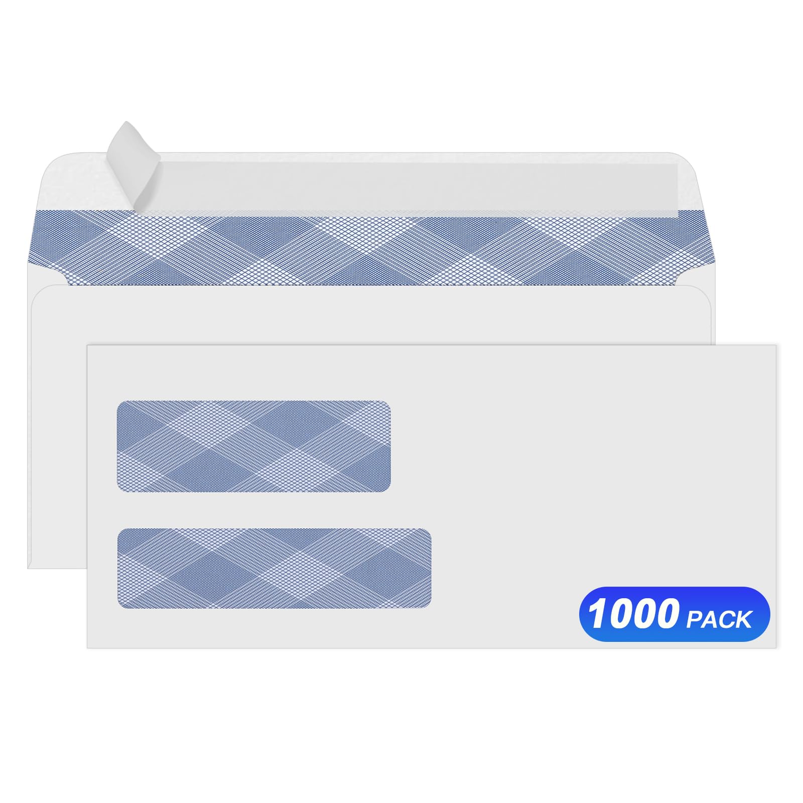 Photo 1 of 1000#9 Double Window Security Envelopes, PANDRI NO.9 Self Seal White Envelopes Designed for Invoices and QuickBooks, Business Statements & Documents - Number 9 Size 3 7/8 Inch X 8 7/8 Inch - 24 LB