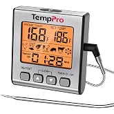 TempPro TempTrack Digital Meat Thermometer for Cooking and Grilling | BBQ Food Thermometer with Backlight and Kitchen Timer, Grill Temperature Probe Thermometer for Smoker, Oven, Baking, Oil