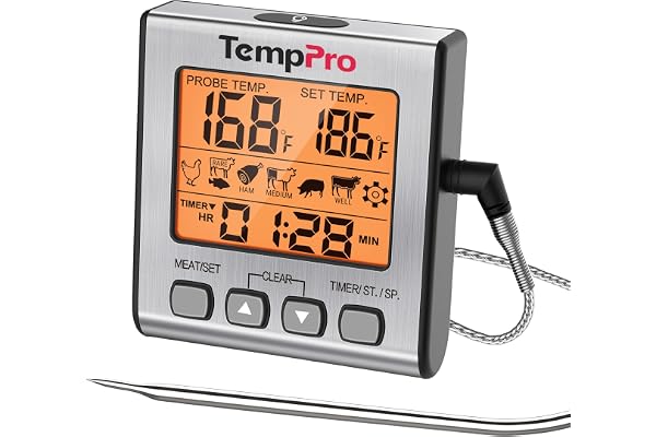 TempPro Digital Meat Thermometer for Cooking and Grilling, BBQ Food Thermometer with Backlight and Kitchen Timer, Grill Tempe
