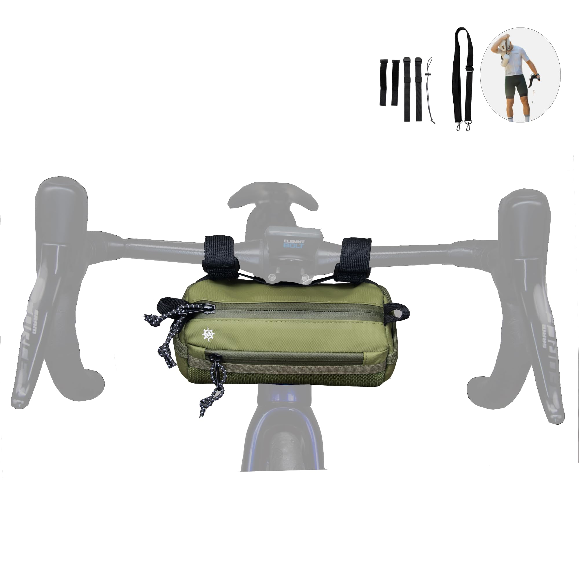 Lumiere & Co. Bike Handlebar Bag - Durable, Multiple-Size Options and Multi-Color Options - Dual Elastic Straps, Clips and Hook-and-Loop Attachments (Small, Green)