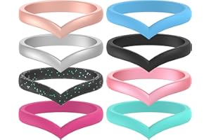 ThunderFit Thin Heart Shaped Silicone Wedding Rings for Women - 8 Rings / 4 Rings / 1 Ring - Stackable Rubber Engagement Bands - Width 2.7mm - Thickness 2mm