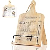 comfoyar Cookbook Stand for Kitchen Counter, Sturdy Recipe Book Holder with Adjustable Angle, Foldable Wood Cook Book Stand Holder with Measurement Conversion Chart, Easy Storage