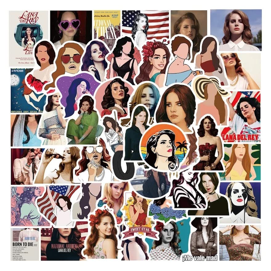 Lana Del Rey Singer Vinyl Finish Die Cut Stickers Decals for Laptops Phones Cases Walls Luggage Books Water Bottles - 50 Stickers