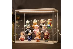 Nynelly Acrylic Display Case with Light, 3 Tier Clear Display Case for Collectibles Acrylic Boxes for Display Action Figures Toy Assembly Countertop Dustproof Showcase, 12.4"L x 7.1"W x 10.4"H, White