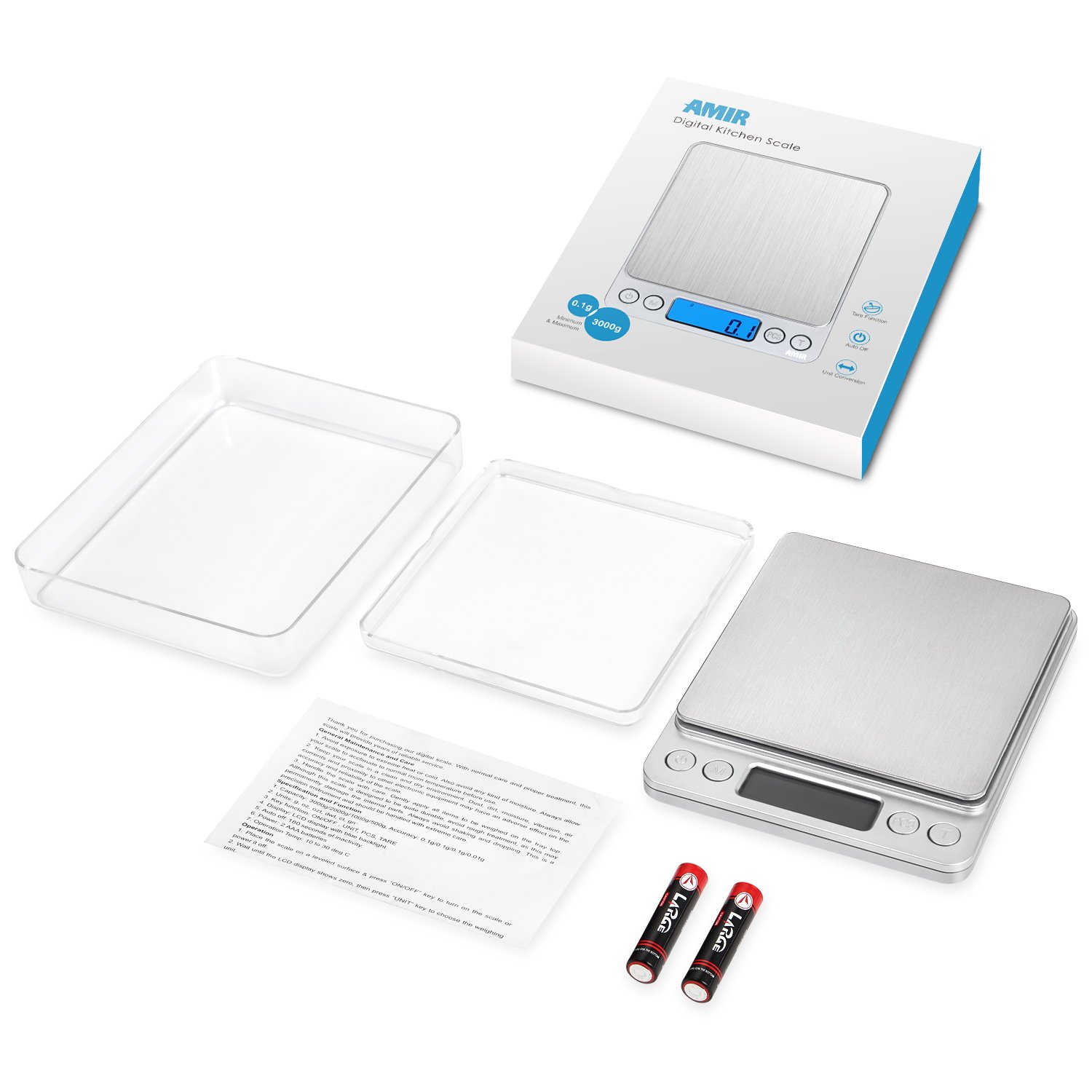 AMIR Digital Kitchen Scale, 3000g 0.01oz/ 0.1g Pocket Cooking Scale