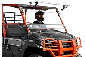 SuperATV Heavy Duty Flip Windshield Compatible With Kawasaki Mule Pro FXT FX DXT DX 2015+, Set to Vented, Closed Or Open, Made of 1/4" Scratch Resistant Polycarbonate 250x Stronger than Glass
