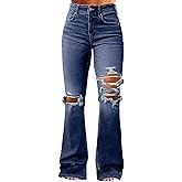 Flamingals Women's Bell Bottom Jeans Flared Ripped Stretchy Mid Rise Cut Out Distressed Denim Bootcut Jeans