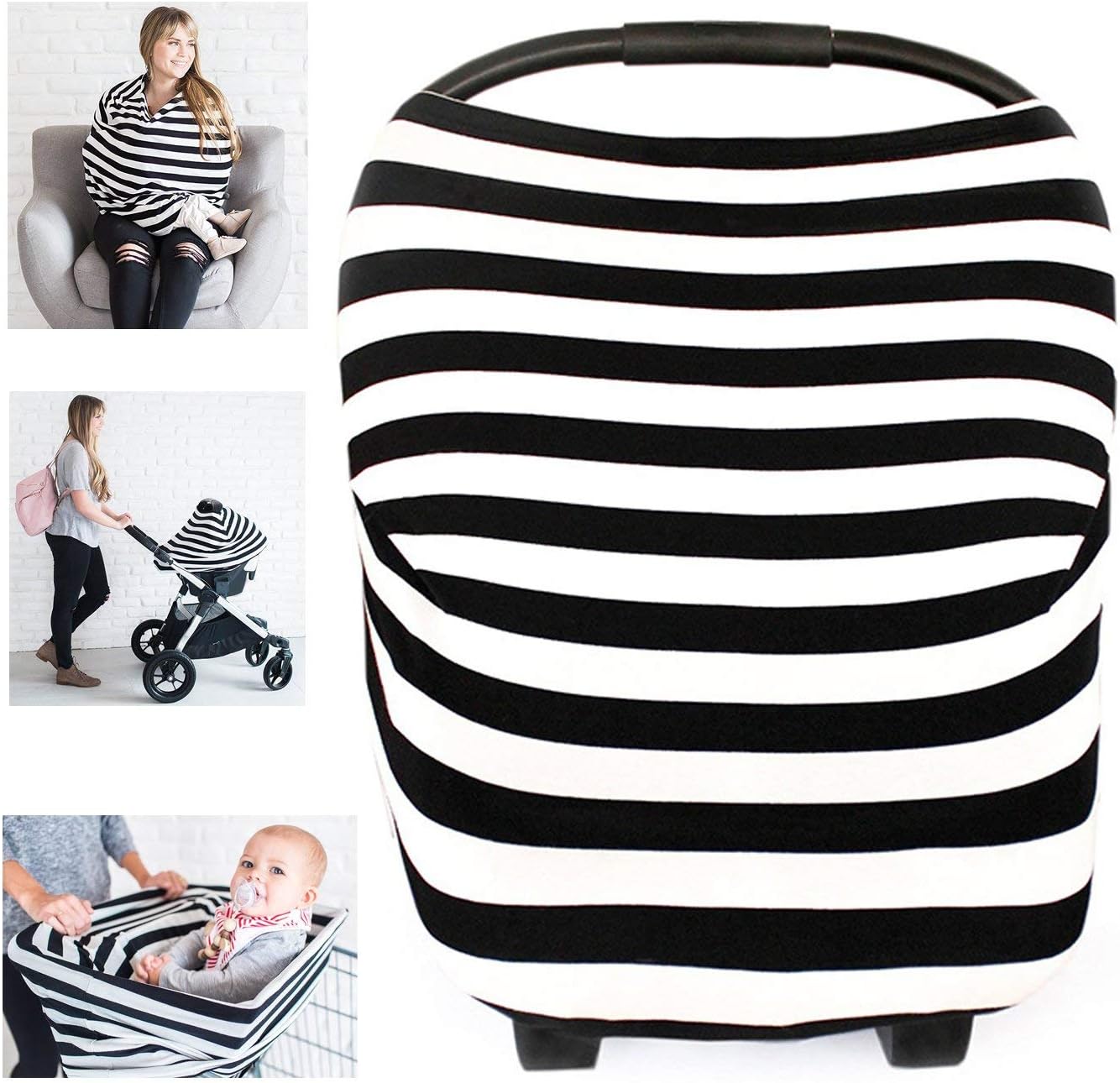 Multi-Use Organic Cotton Lycra Nursing Breastfeeding Cover Baby Car Set Cover Canopy Shopping Cart Cover Swaddle Blanket for Infants Newborns Toddlers Shower Gift