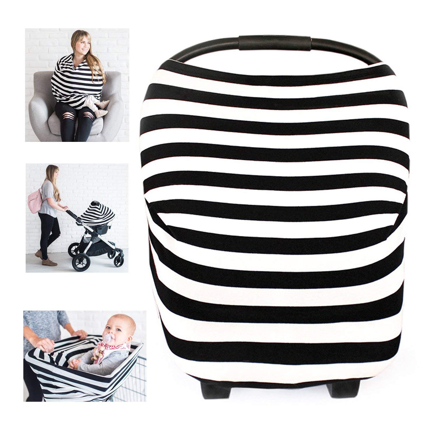 Multi-Use Organic Cotton Lycra Nursing Breastfeeding Cover Baby Car Set Cover Canopy Shopping Cart Cover Swaddle Blanket for Infants Newborns Toddlers Shower Gift