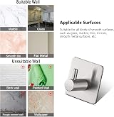 AIKZIK 4 Pack Self Adhesive Hooks 8kg Stainless Steel Bathroom Kitchen view 5