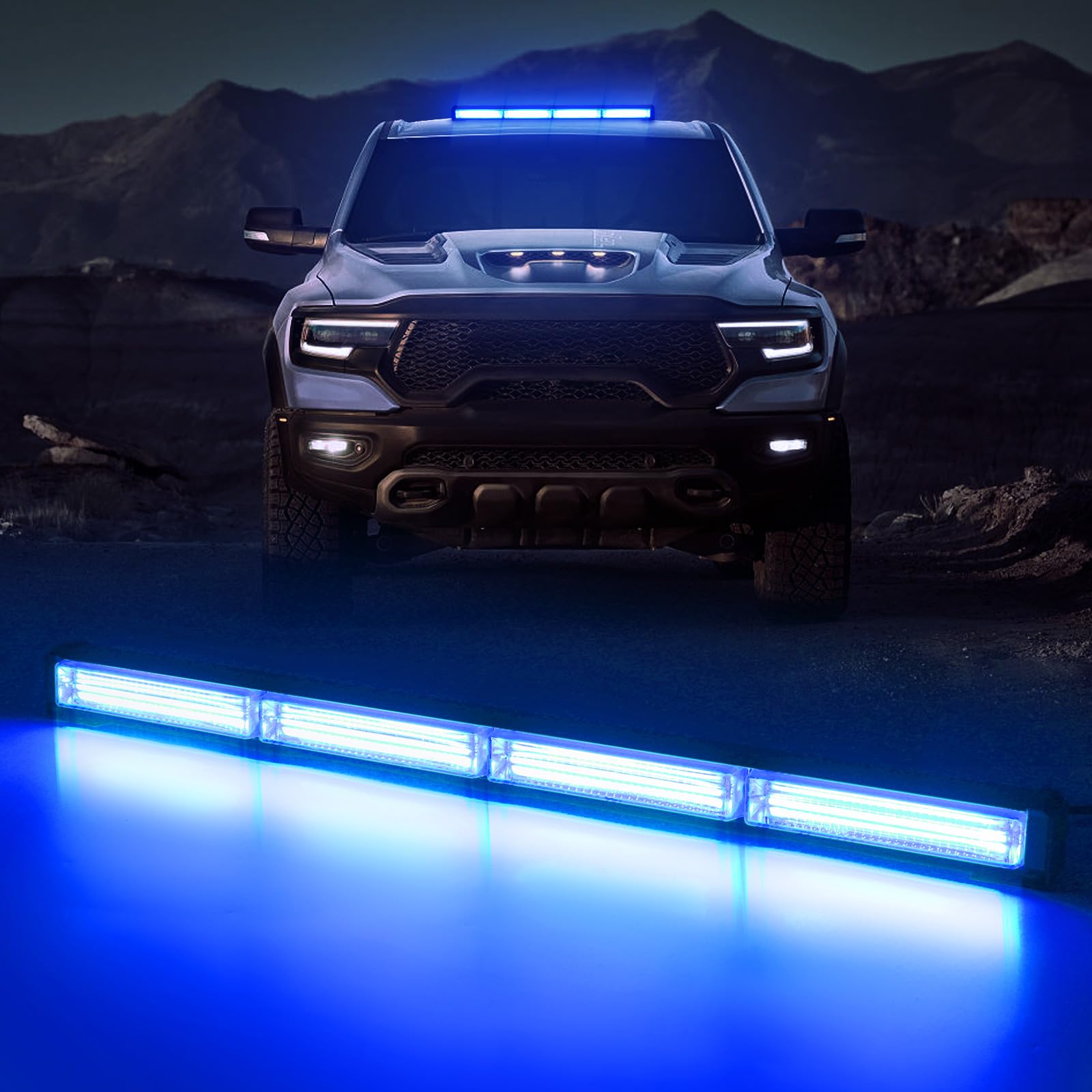 antom 58 cm 40 W Blue LED Beacon, 12 V/24 V LED Warning and 3 Meters Cords, 14 Flashing Strobe Modes