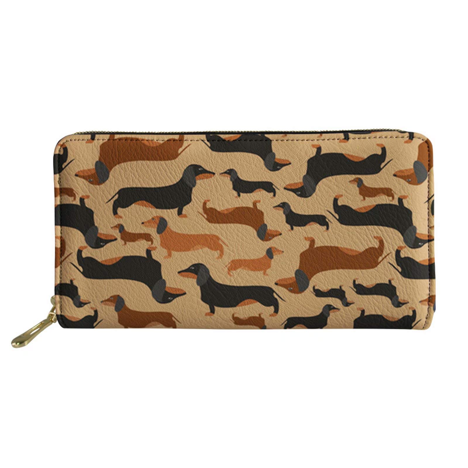 MODEGA Animal Theme Wallet Women Leather Long Wallets, Dachshund Dog Pattern Clutch Bag Zipper Purse Credit Card Holders Bags, Money Clip Wallets for Girls Birthday/Christmas