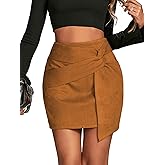 LYANER Women's Faux Suede Solid High Waist Twist-Front Zipper Mini A-Line Short Skirt
