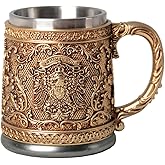 HAUCOZE Beer Stein Mug - Double-Wall Insulated Stainless Steel Coffee Drinking Cup with Handle,15oz,German Eagle Design for Oktoberfest Gifts and Collectibles