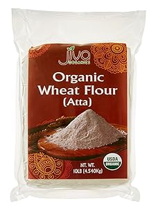 Jiva Organics Organic Wheat Flour 10 Pound Bulk Bag - Chappati Flour, Atta, 100% Natural & Non-GMO