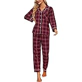 HEARTNICE Cotton Pajama Set for Women Soft Plaid Long Sleeve Flannel Pajamas Set Button Down Woven 2 Piece Lounge Set