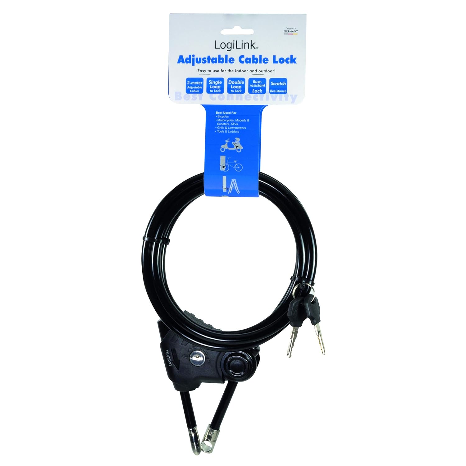 LogiLink SC0220 Double Loop Security Lock with 2 Keys Braided Steel Cable Adjustable for 1 or 2 Object(s) - Image 5