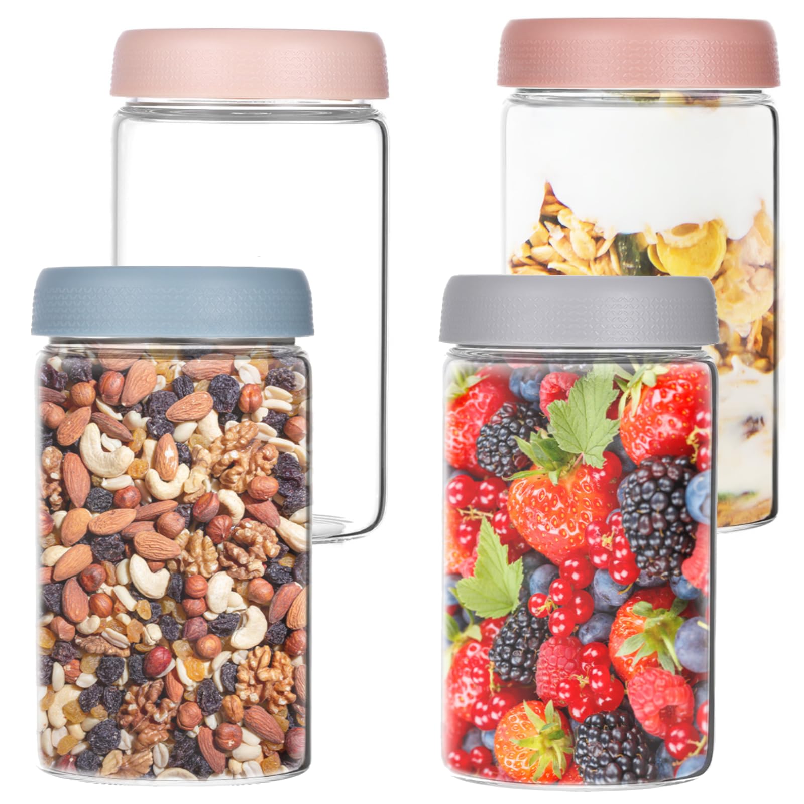 Zocipro 20oz Overnight Oats Jars with Lids, 4-Pack 600ml Borosilicate Glass Mason Jars, Reusable Wide Mouth Glass Jars Containers for Salad, Fruit, Yogurt, Pudding, Jam, Spice
