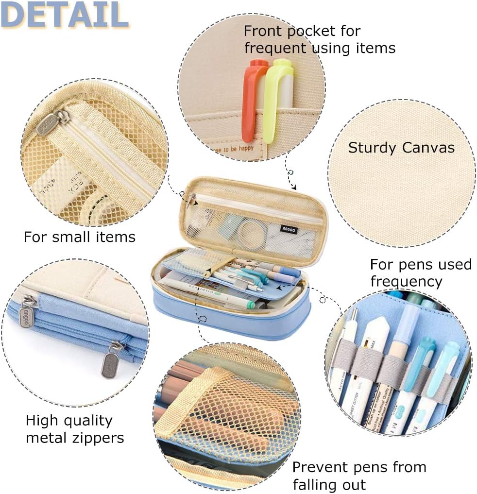 Large Capacity Pencil Case Durable School Student Pen Holder Organizer Stationery Makeup Cosmetic Pouch for Girls 22x11cm (Upgraded Version-Light Blue) - Image 4