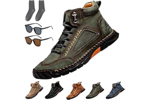 YUSPOER Sawbehind Mens Wide Shoes, Handmade Leather Boots, Outdoor Leather Boots, Waterproof, Arch Support, Spacious Toe Box
