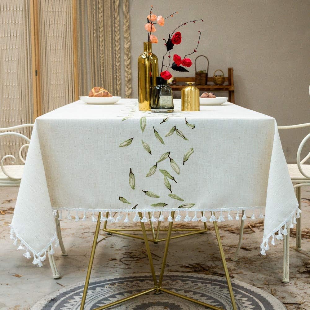 YUNSW Cotton And Linen Tablecloth Leaves Embroidery Multifunctional Tablecloth Home Kitchen Decoration C 100x160cm