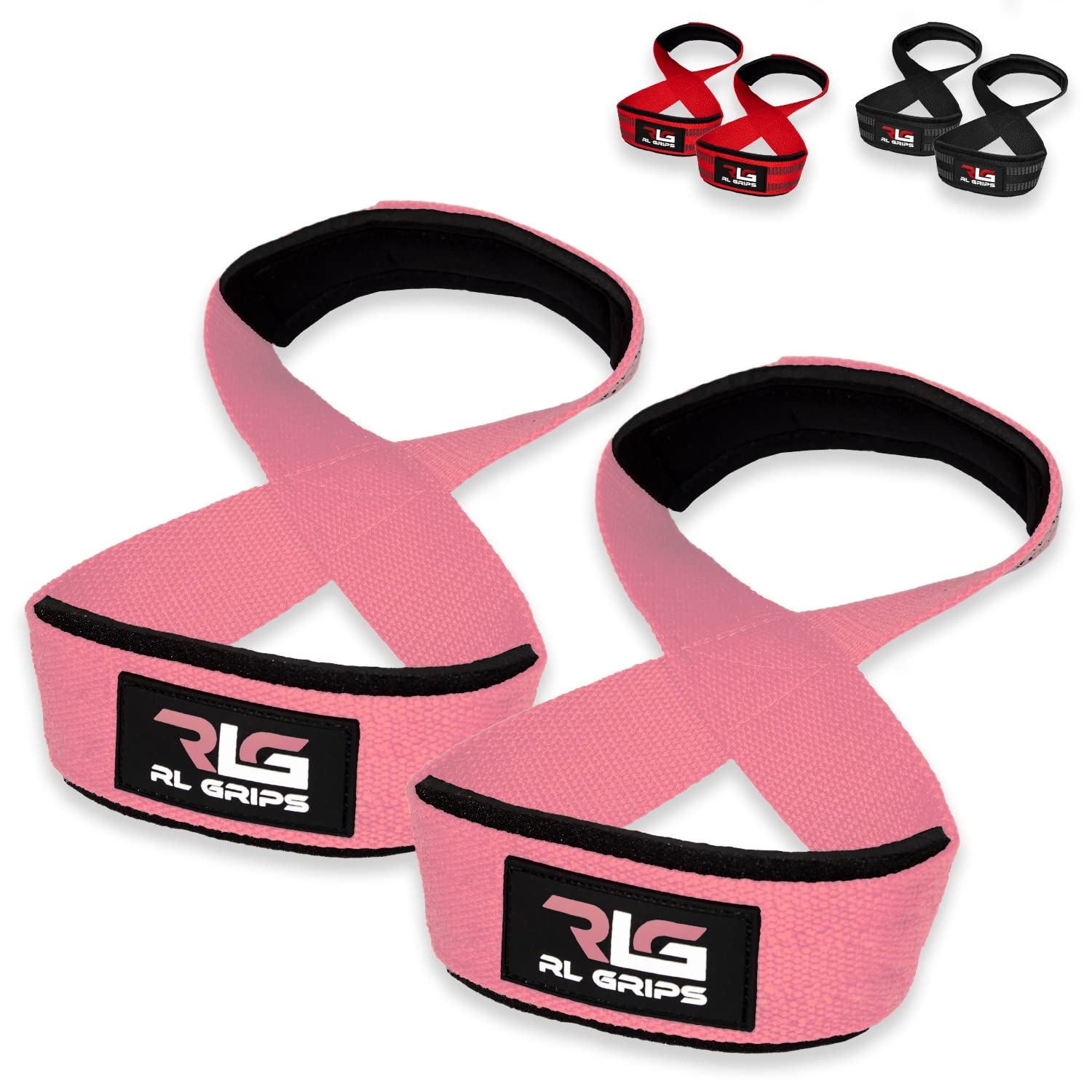 RL Grips™ Straps 8 Gym for Professional Weightlifting and Powerlifting - Padded Gym Grip Straps Shaped like an 8 for Deadlifts and Bodybuilding (Pink)