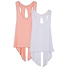 icyzone Sexy Yoga Tops Workout Clothes Racerback Tank Top For Sport Women (L, Pale Blush/White)