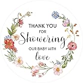 Baby Shower Thank You Stickers - Anwyll 60Pcs 2Inch Wildflower Baby Shower Favor Stickers Self-Adhesive Thank You Gift Seal Label Sticker Thanks for Showering Our Babies with Love Sticker for Envelope