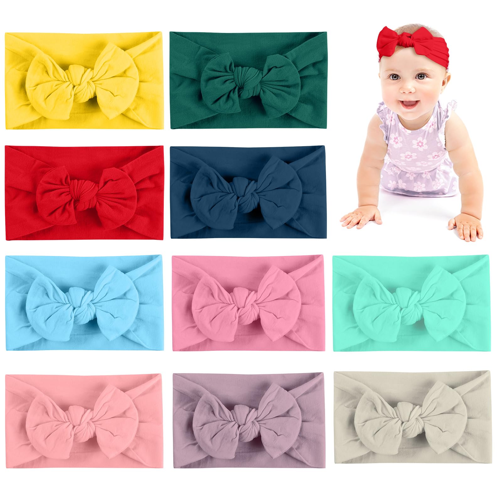 Aolso Baby Girl Headbands - 10pcs Hair Bands, Newborn Bows, Toddler Hairbands and Child Hair Accessories