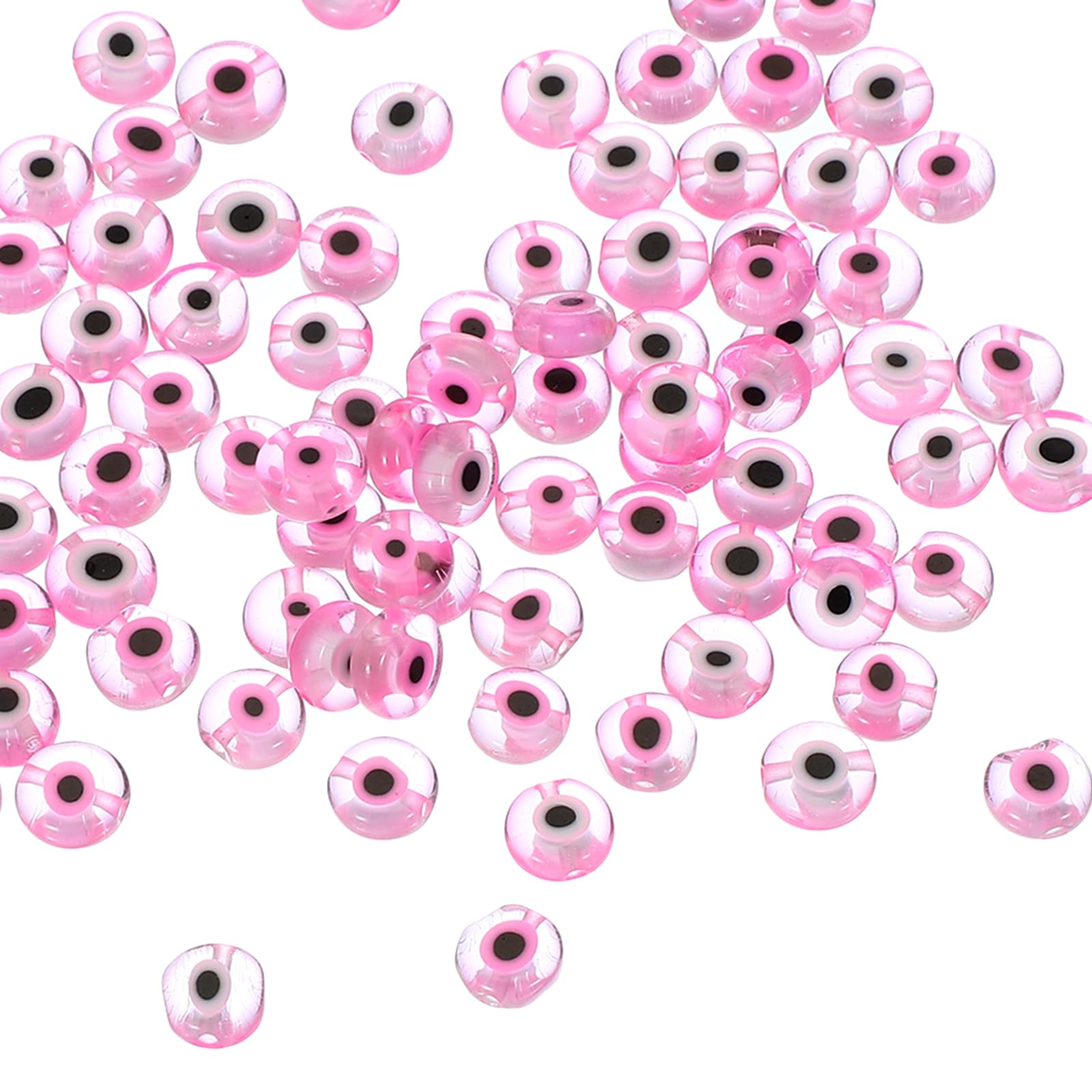 PATIKIL 6mm Flat Evil Eye Beads, 100 Pcs Turkish Evil Eye Charm Round Shape Spacer Beads Pendant Connector for DIY Art Craft Bracelet Necklace Earrings Making, Pink