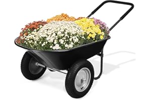 Wellhut 2 Tire Wheelbarrow Dump Cart, 330 LBS Home Utility Garden Cart, Heavy Duty Yard Wheelbarrow, Perfect for Transporting Soil Bricks and Construction Materials, Black