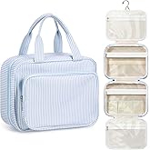 Huhumy Hanging Toiletry Bag for Women with Detachable Pouch, Travel Toiletry Bag, Travel Size Toiletries, Cosmetic Bags, Seersucker Makeup Bags Gifts for Her Mom Girlfriend Wife Teacher(Blue)