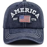 XacaYuerp America Flag EST 1776 Hat for Men Women, Funny Adjustable Cotton Embroidered USA Flag Patriotic Baseball Cap