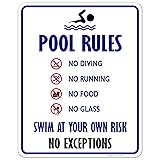 Pool Rules Sign, No Diving No Running No Food No