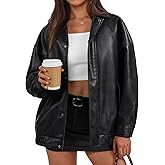 Trendy Queen Women's Oversized Faux Leather Jackets - Textured Bomber Moto Style Zip Up Coats for Fall Winter Spring