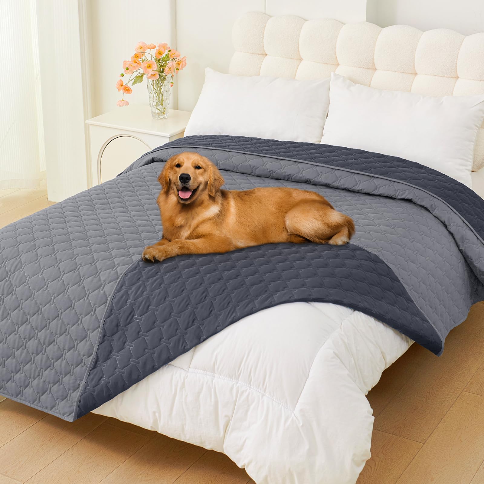 Photo 1 of (light grey) Smiry Waterproof Dog Bed Cover Blanket, Soft Reversible Pet Blanket, Washable Leakproof Cats Dogs Couch Cover for Sofa, Couch, Furniture (82x82 Inch, Grey/Dark Grey)