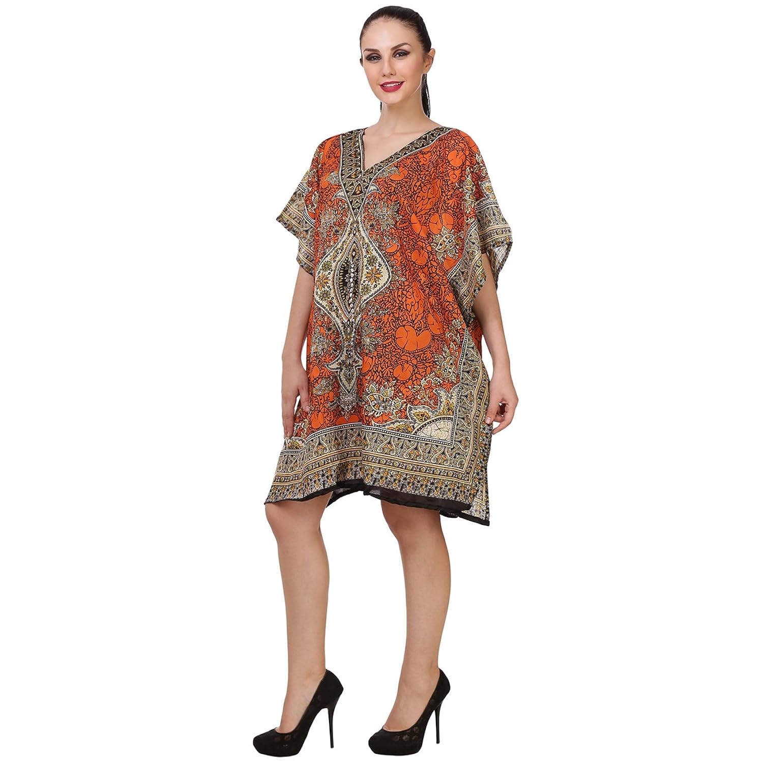 buynewtrend crepe printed short kaftan for women